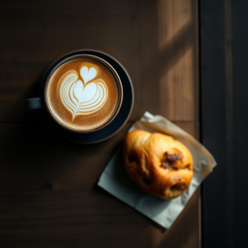 Flat white coffee and a fresh bake